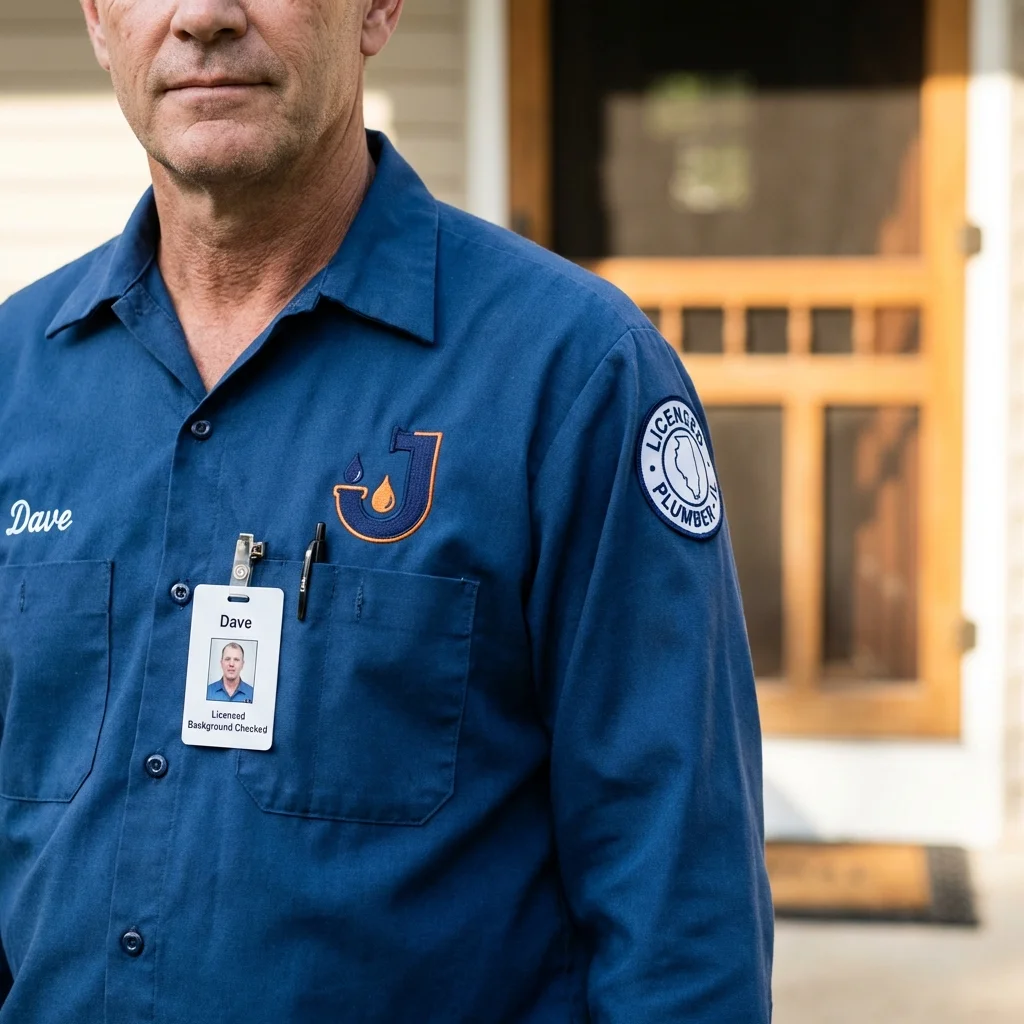 Licensed plumber showing ID badge in Jersey City, NJ