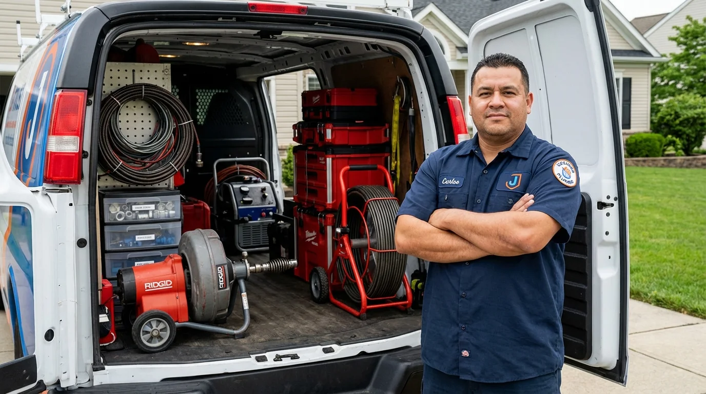 Professional drain cleaning equipment and Johns Plumbing LLC plumber in Jersey City