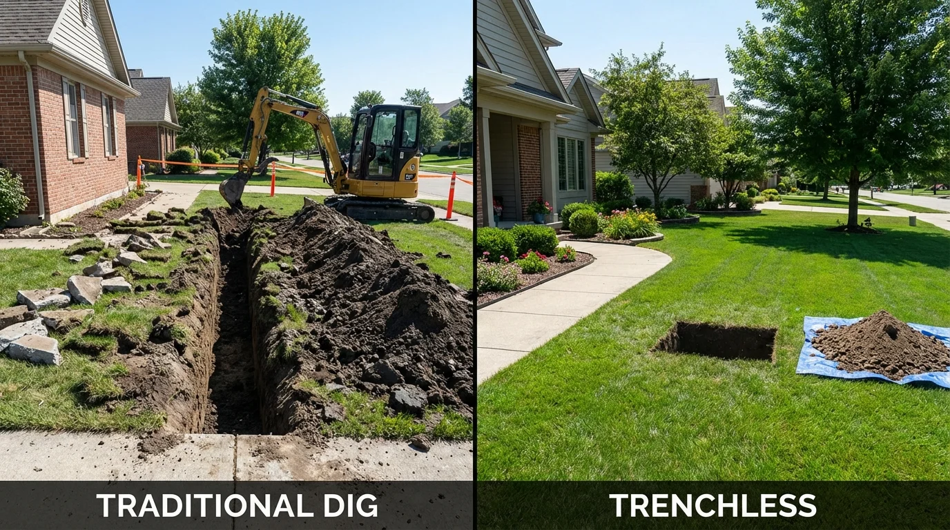 Trenchless sewer repair with minimal yard damage versus traditional excavation in Jersey City, NJ
